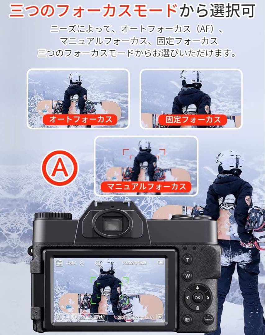 4Kデジタルカメラ 4800万画素 180度回転可能なディスプレイ