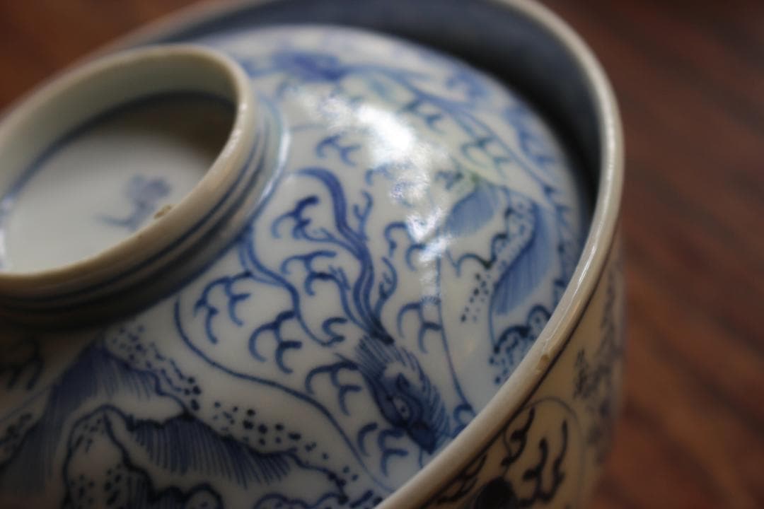 時代逸品！品のある白釉肌に極上龍染付文の映えるお碗2点（検伊万里新渡肥前