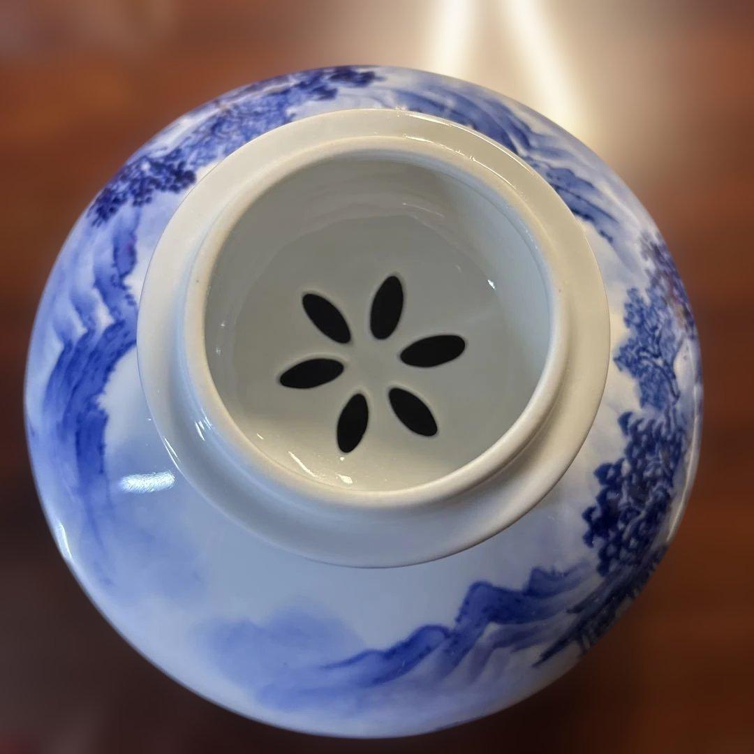 【美品】有田焼/三脚香炉/染め付の山水画