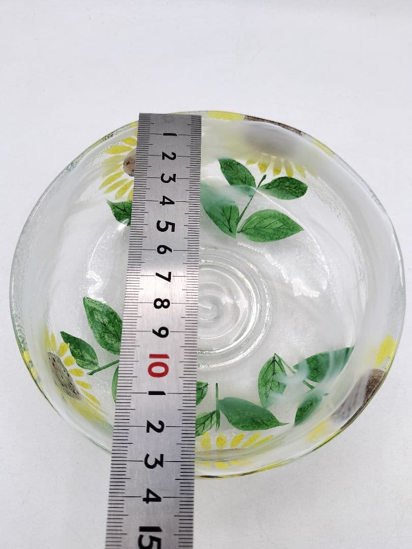 d090【新品・未使用】茶碗 ガラス 馬盥 ひまわり 八木海峰 紙箱 茶道具