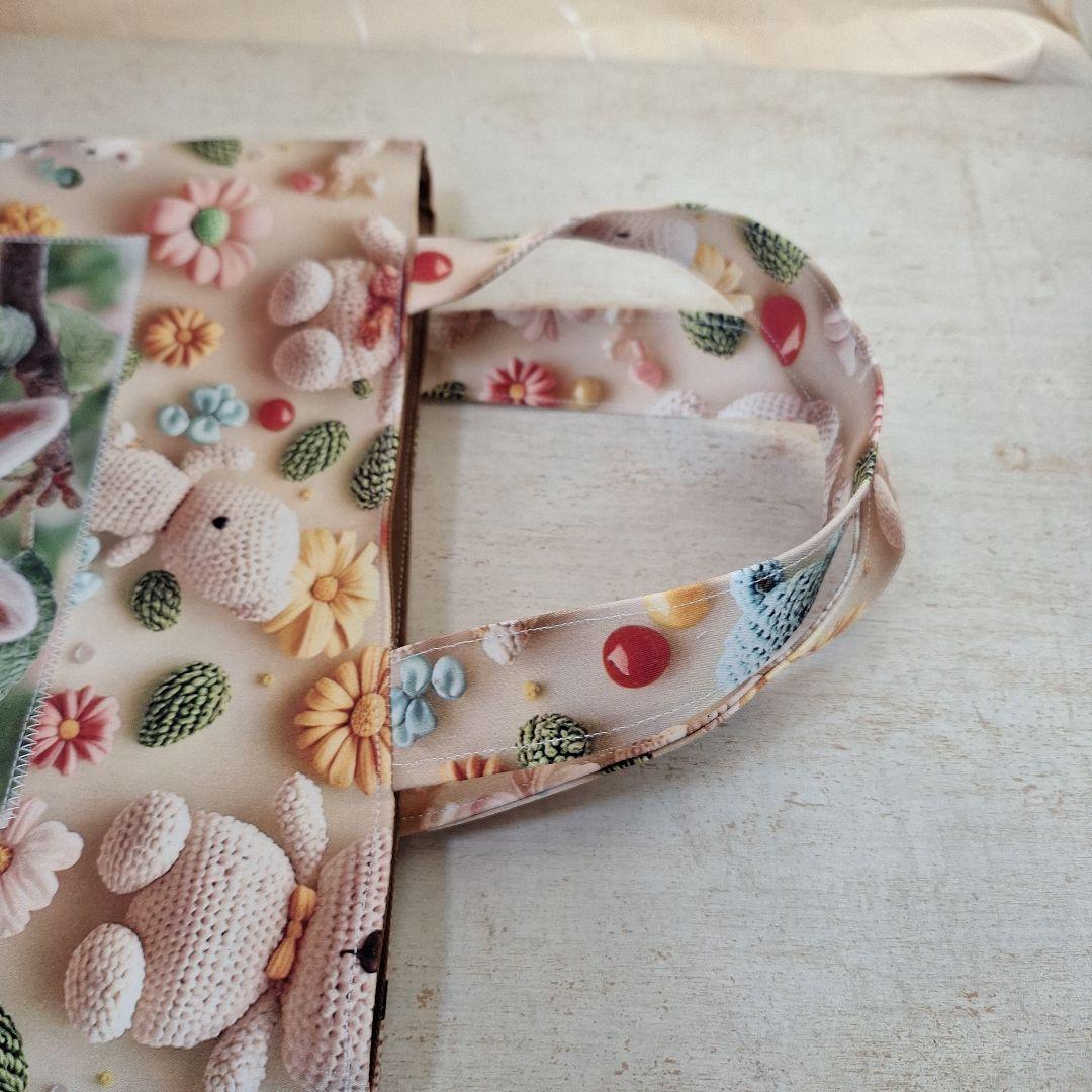 うさぎパネル生地　ハンドメイド　まちなしバッグ