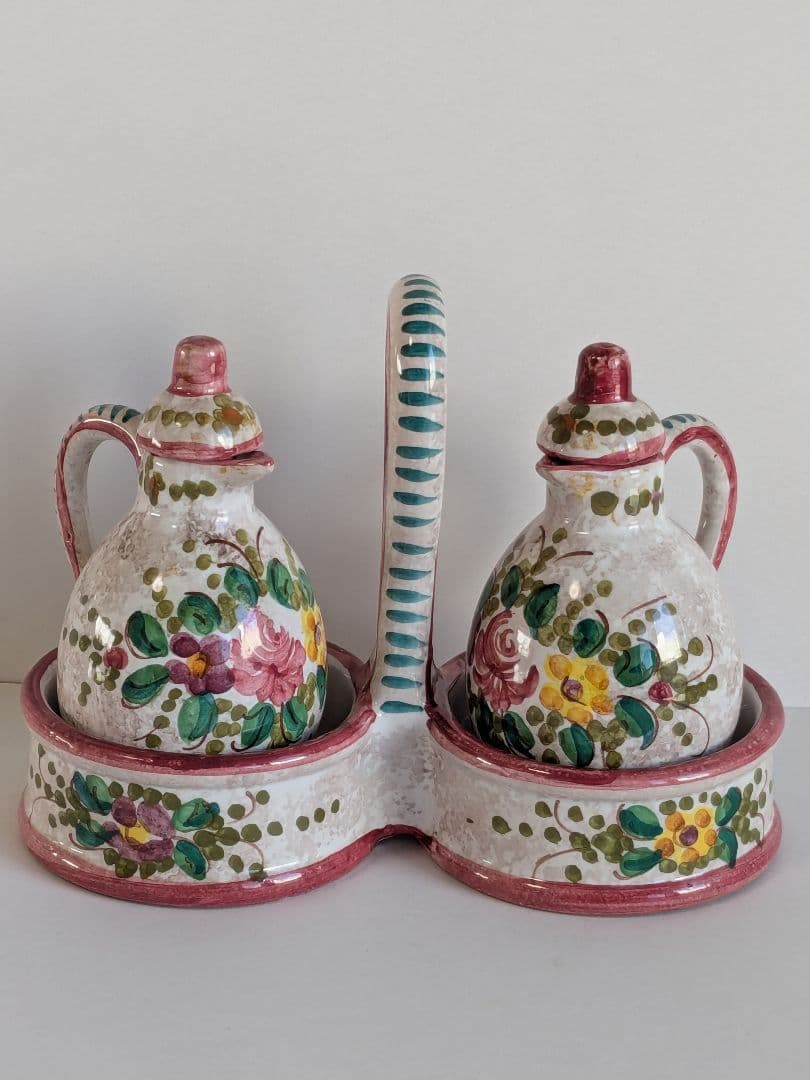 【花柄陶器ソルト＆ペッパーシェイカーセット】昭和デトロ