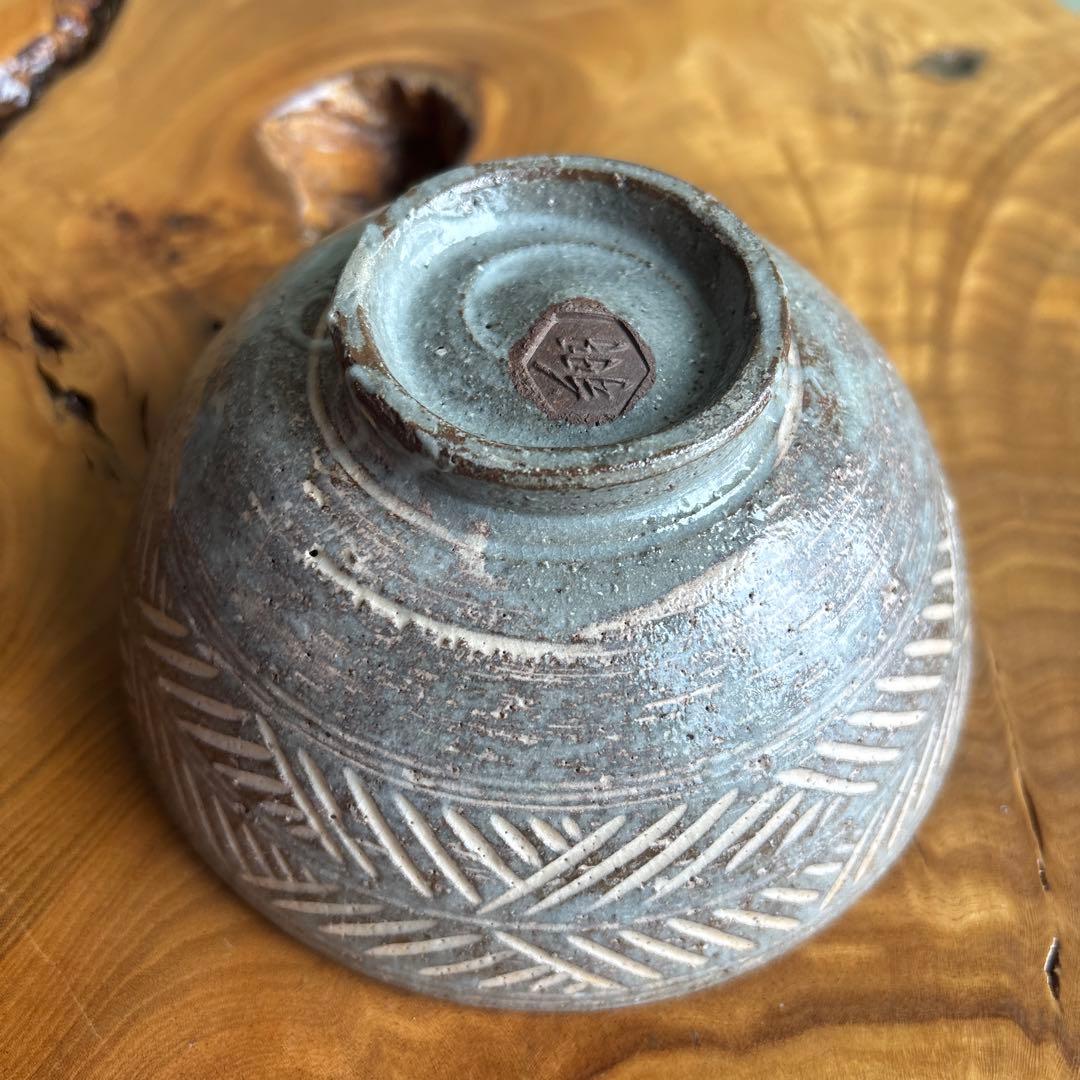 彫三島 吉向翔平造 共箱 抹茶碗 茶道具 三島手 吉向焼（5y）