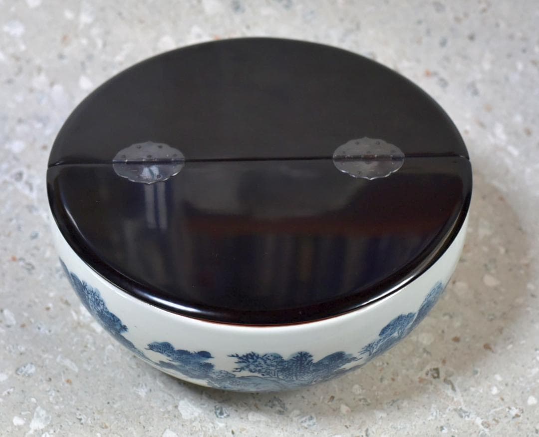 値下げ貴山造　染付山水紋平水指　【極上品】　お茶道具/共箱