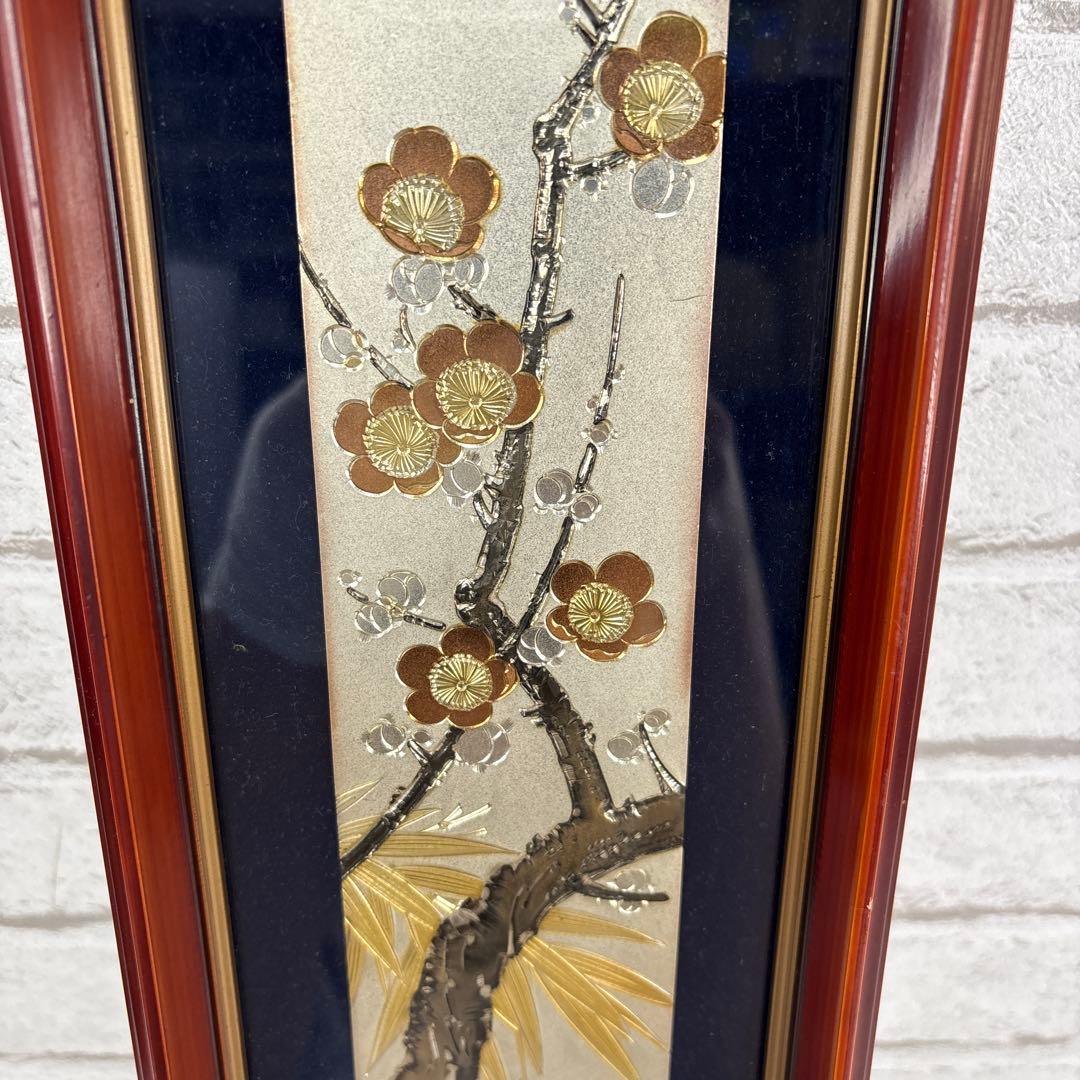 桂月作 金属レリーフ 額装 梅 松 壁掛け 工芸品 和風
