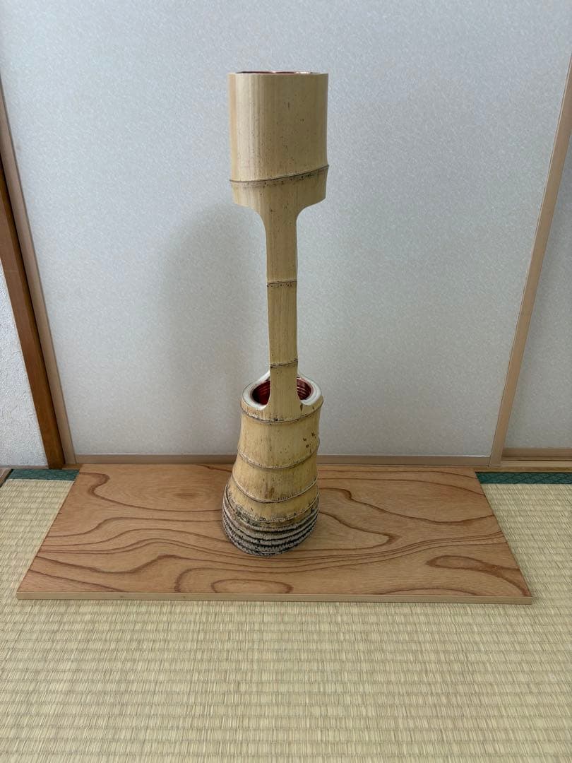 66 美品　根付き　二重切り　二重切　 生け花　竹花入れ　華道具