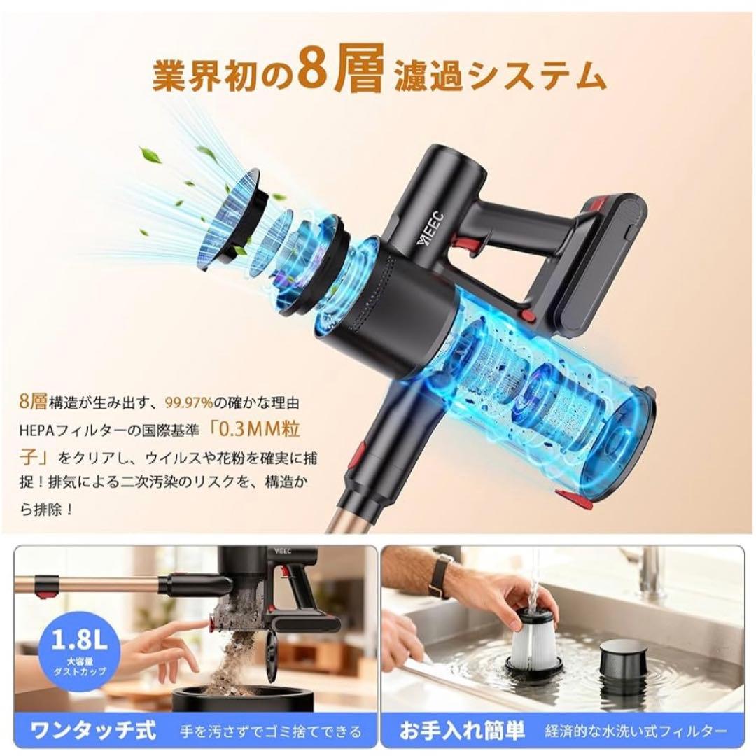 掃除機 コードレス80Kpa超強力吸引 業界初独立モーター自走式　LEDライト