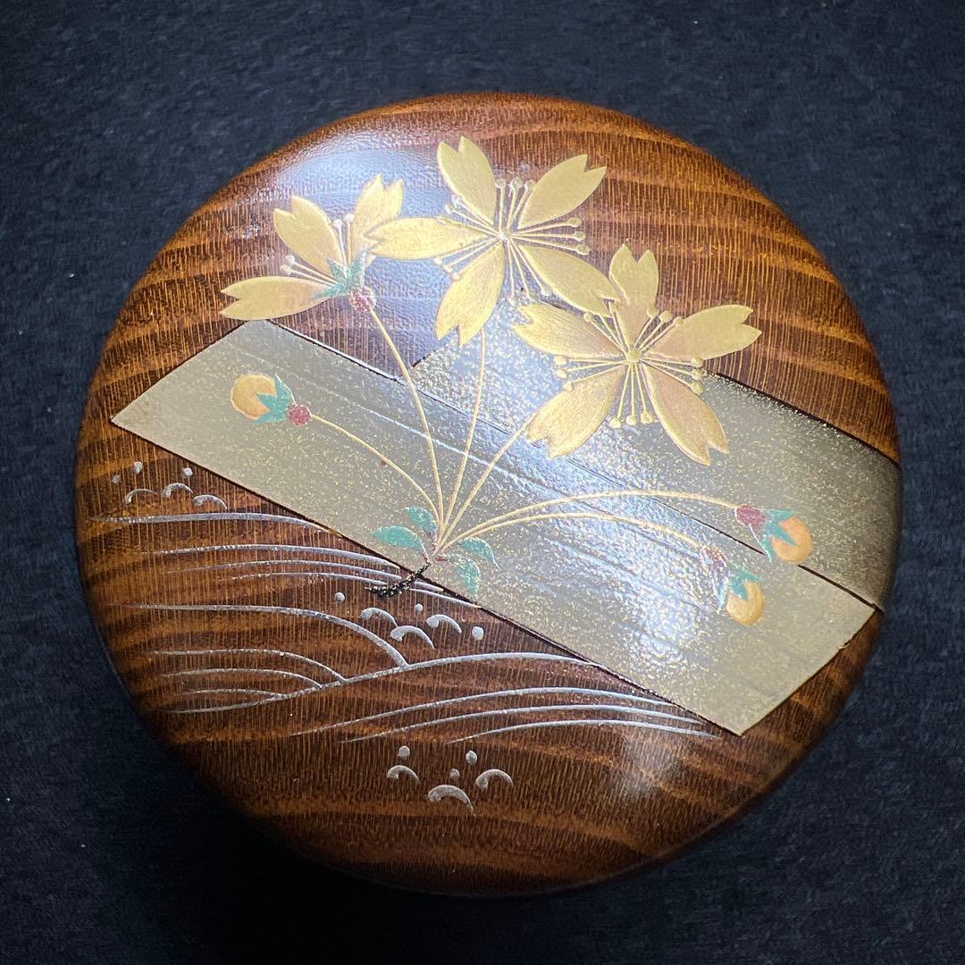 青水作　花筏蒔絵棗　共箱　幅7.8㎝　東Y8-0306☆2Fタルチ