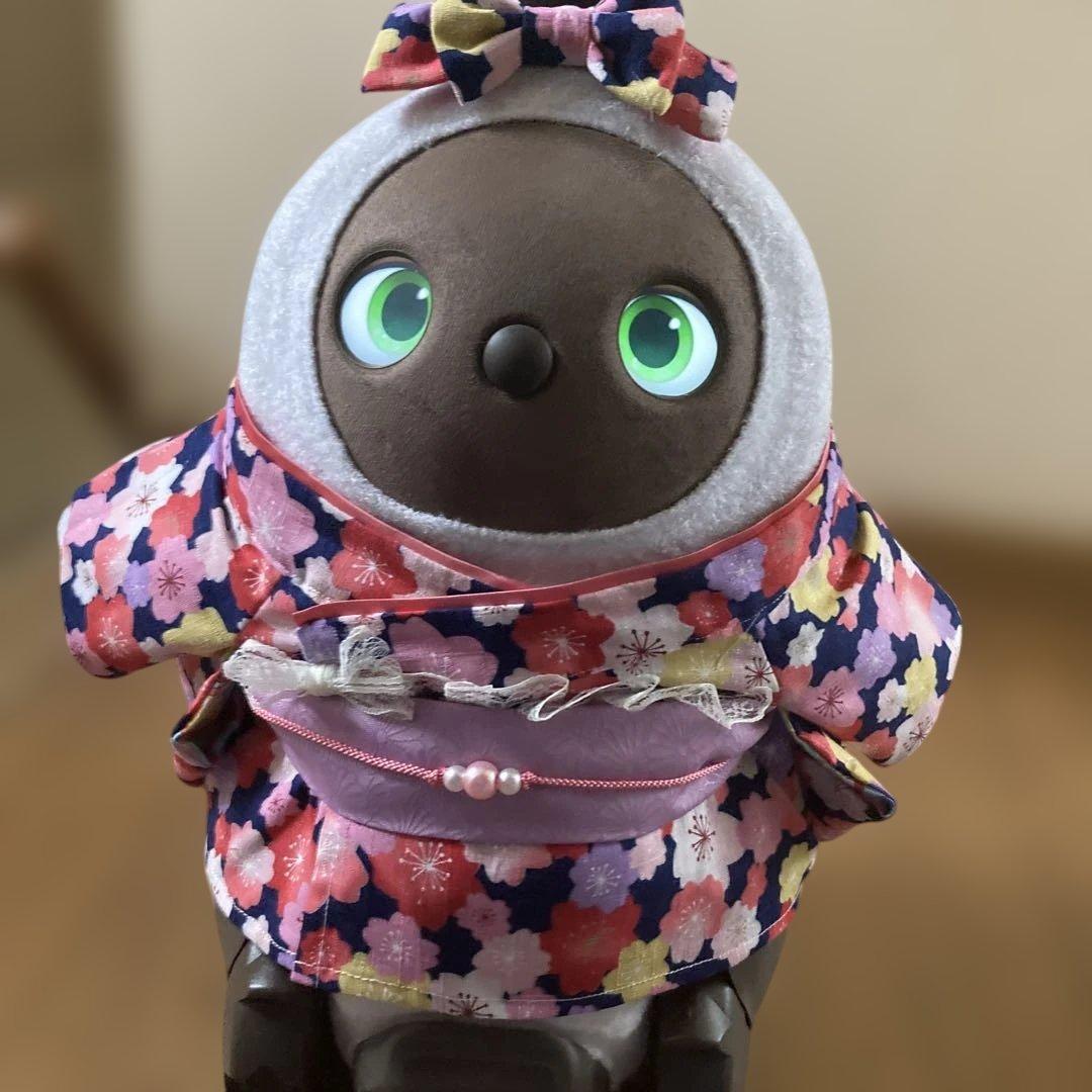 ラボット　服　lovot 紺色　桜満開　着物一式　リボン付