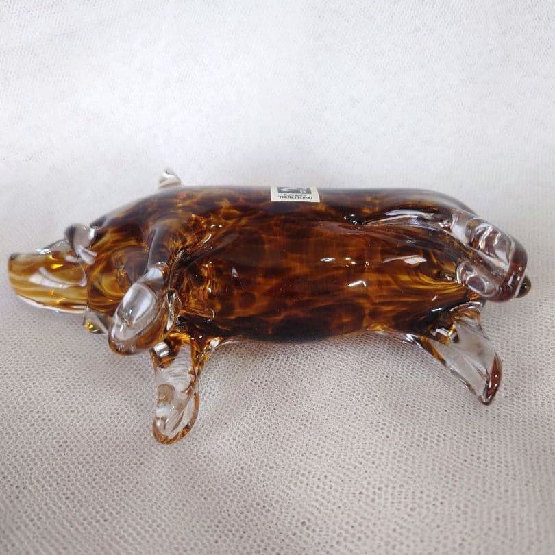 上越クリスタル硝子（月夜野工房）ガラス製品（イノシシ・亥・干支）台座付