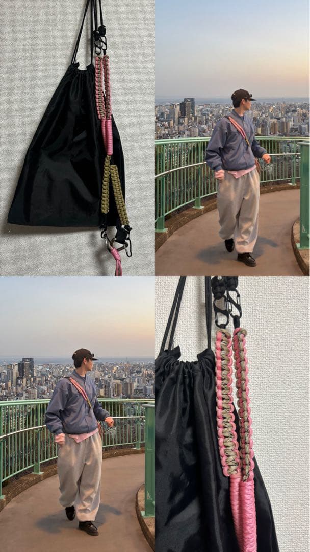 ブラックドローストリングバックパック