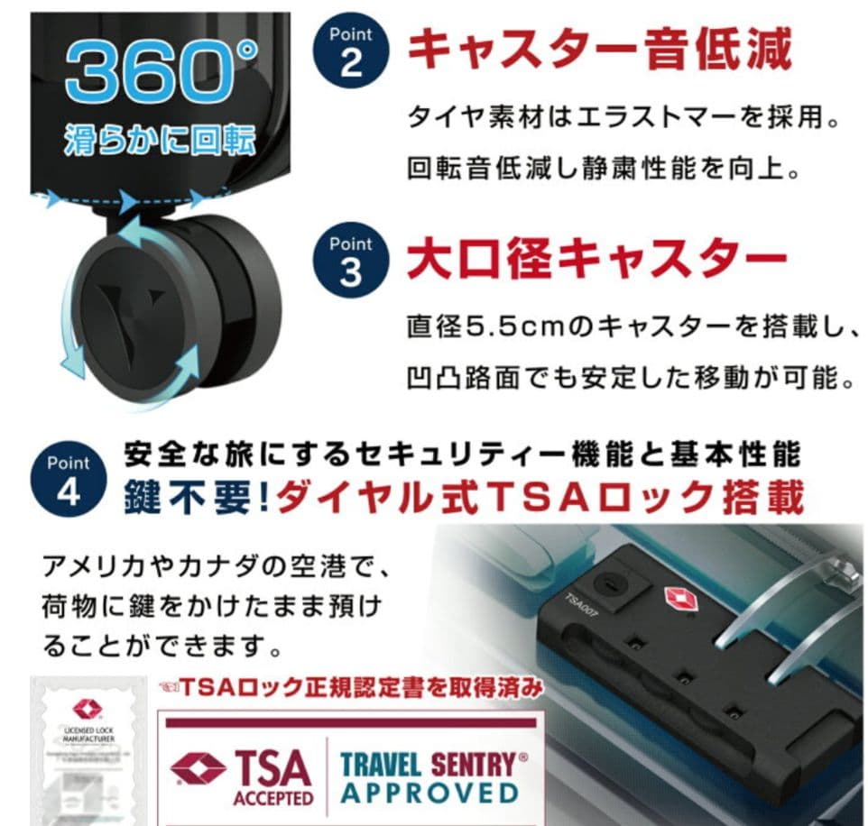 スーツケース シルバー Mサイズ 64.5L