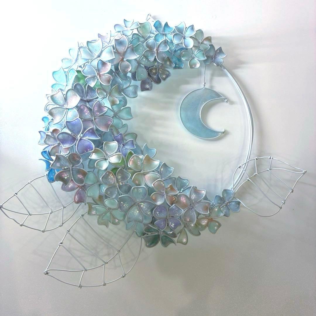 モーニングMoon 大きな紫陽花リース　ワイヤークラフト　ディップアート