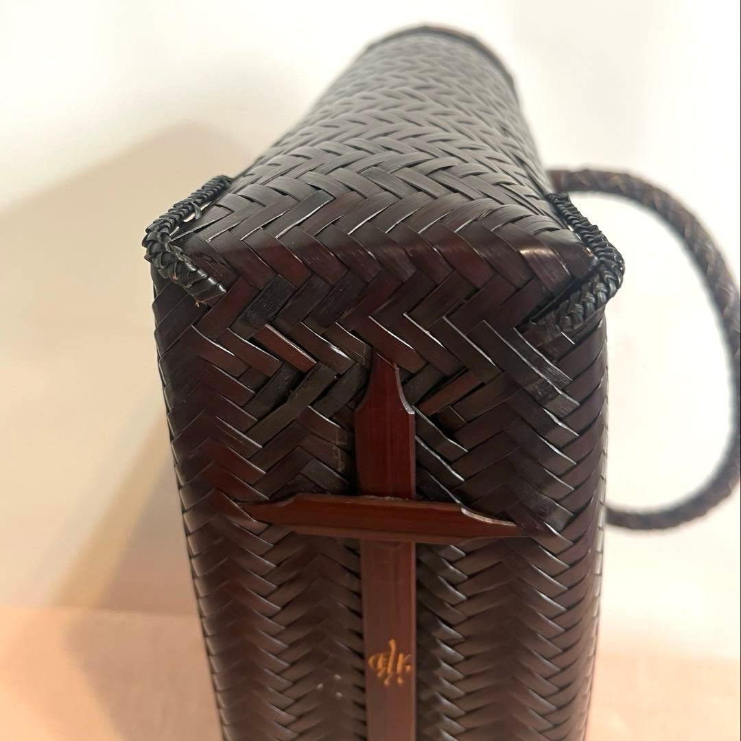 【極美品】作家物 高江雅人 竹籠バッグ 銘「雅」 網代編み 伝統工芸 燻竹