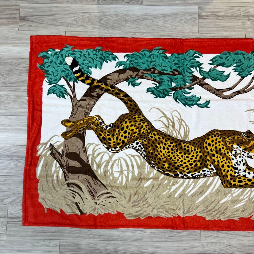 【新品】HERMESエルメス レッド ビーチタオル ラグ　マット　チーター 豹