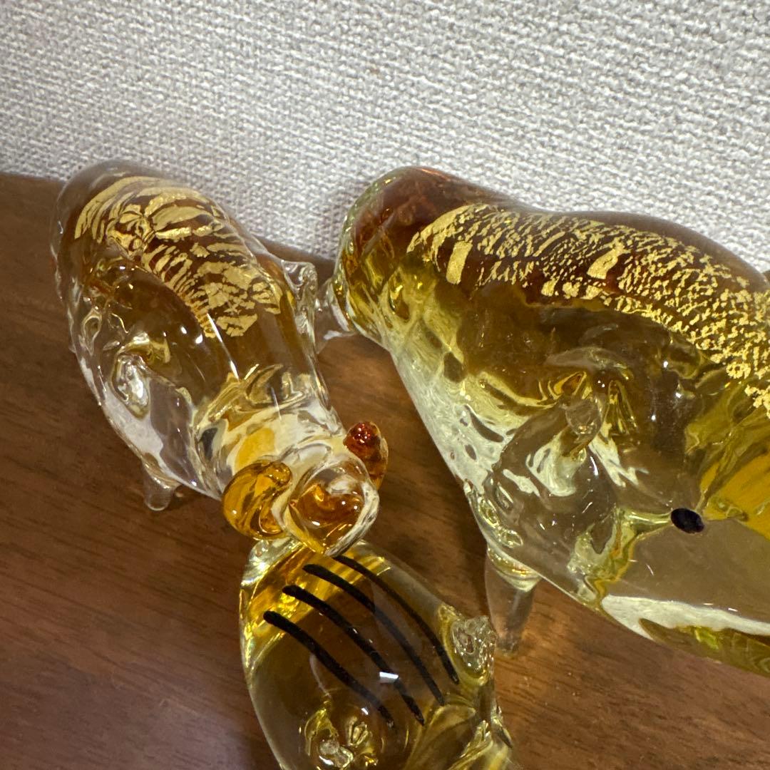 金箔入　ガラス　猪の置物　３個