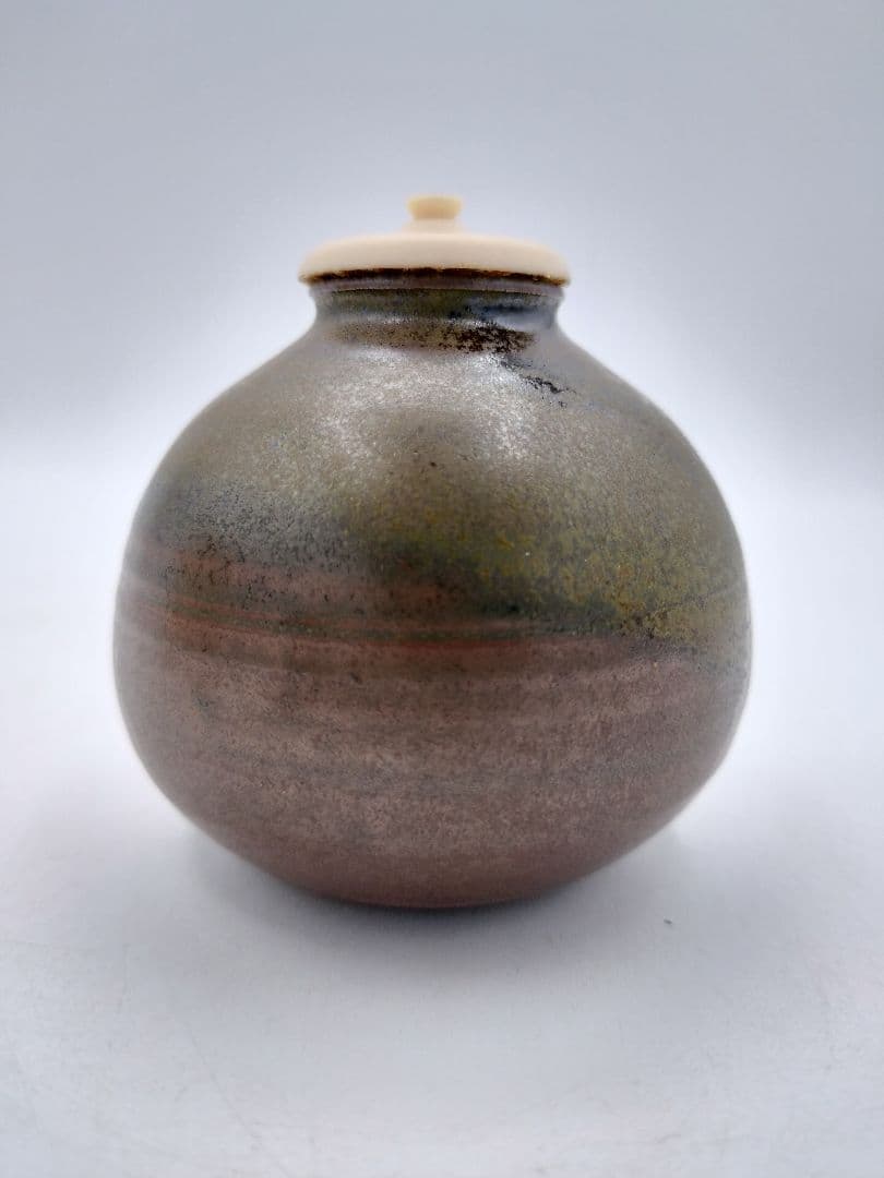 d149【新品・未使用】茄子茶入 紹鴎緞子 信水窯 ラクト蓋 正絹 茶道具