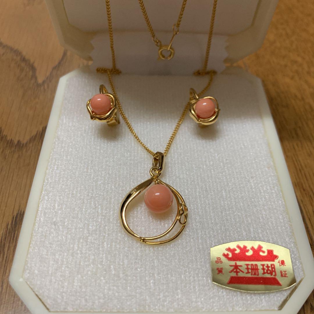 本珊瑚 ネックレス イヤリング  セット