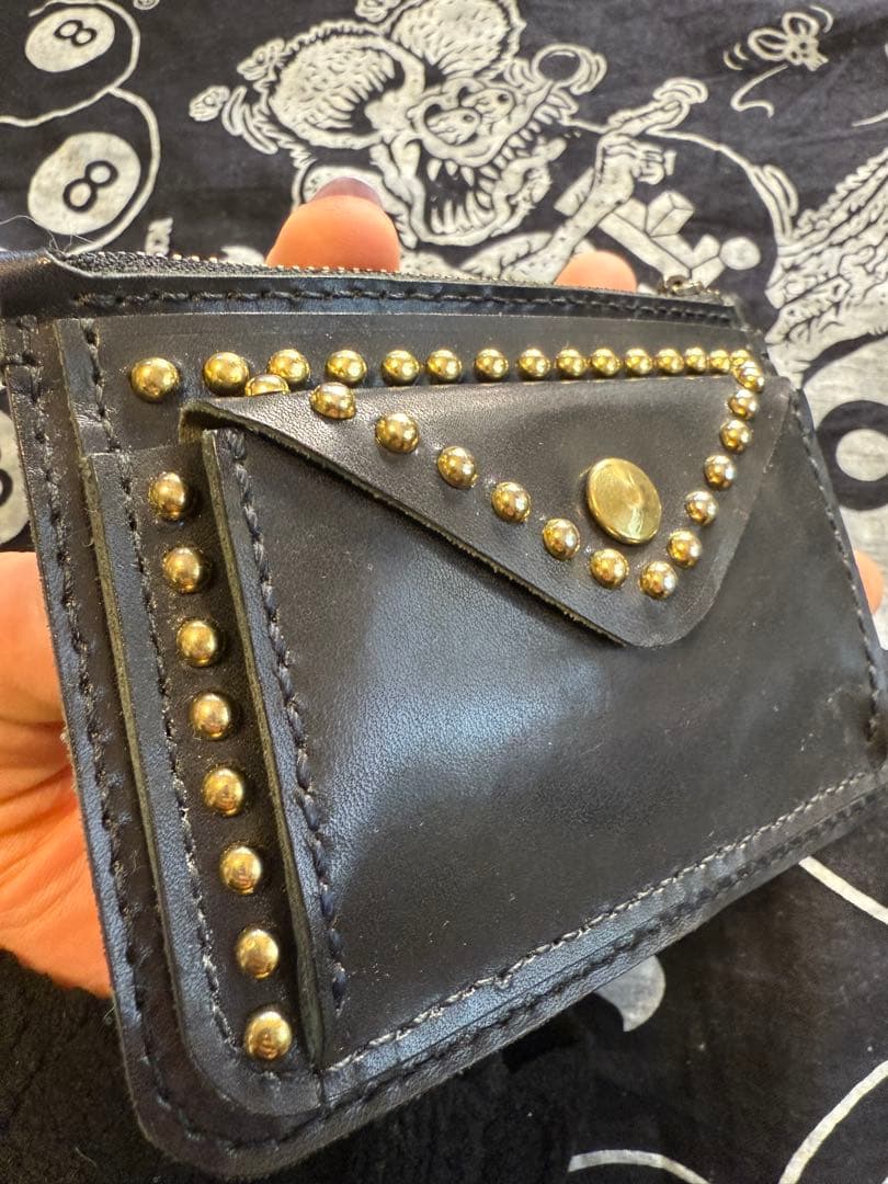 財布　スタッズ　ハンドメイド　本革