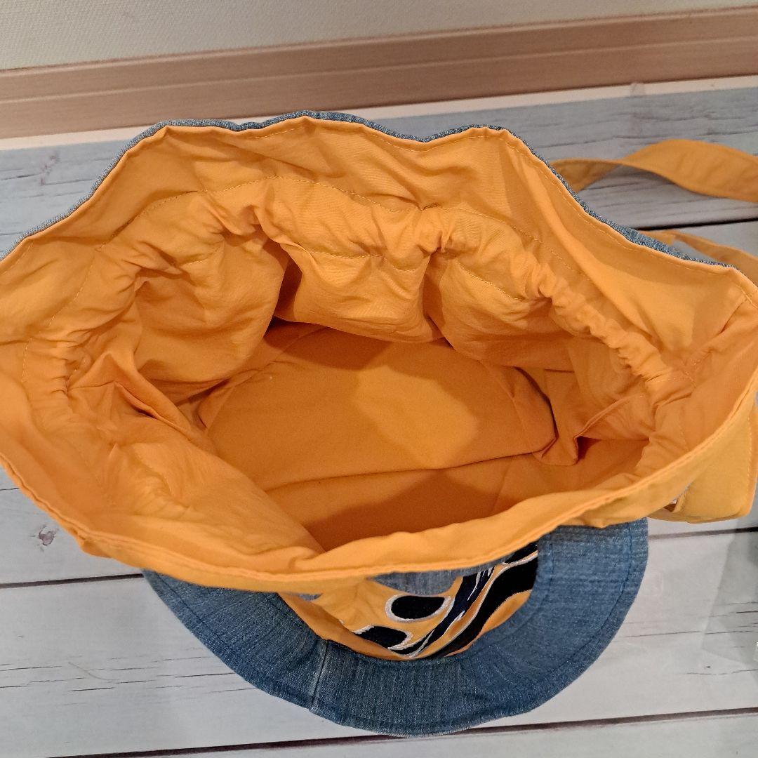 デニムリメイクバッグ　巾着トート　ショルダーバッグ　丸底