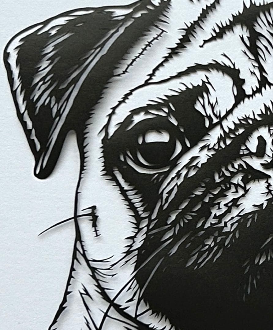 n*e様 【原画】切り絵『パグ』32cm×23cm アート　動物　額縁　犬　絵画