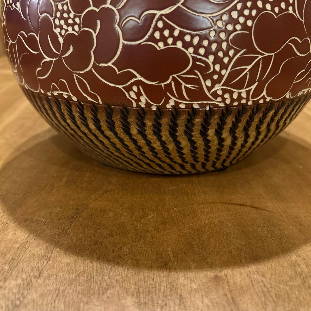 中国工芸品 茶壷 飛びかんな 彫刻絵付 希少