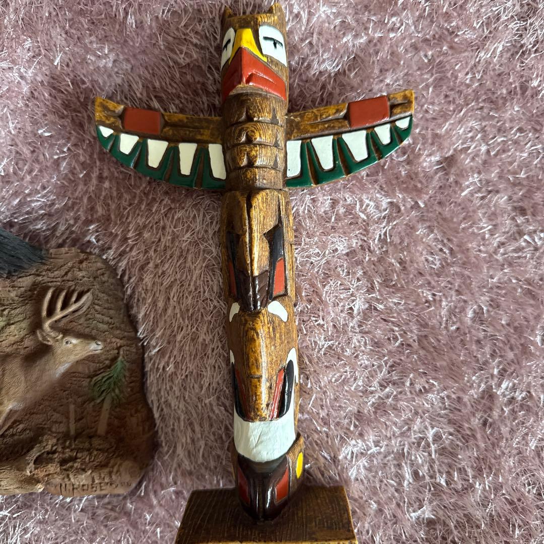 ネイティブアメリカン 木製彫刻 2点セット 昔カナダで買ったものです。