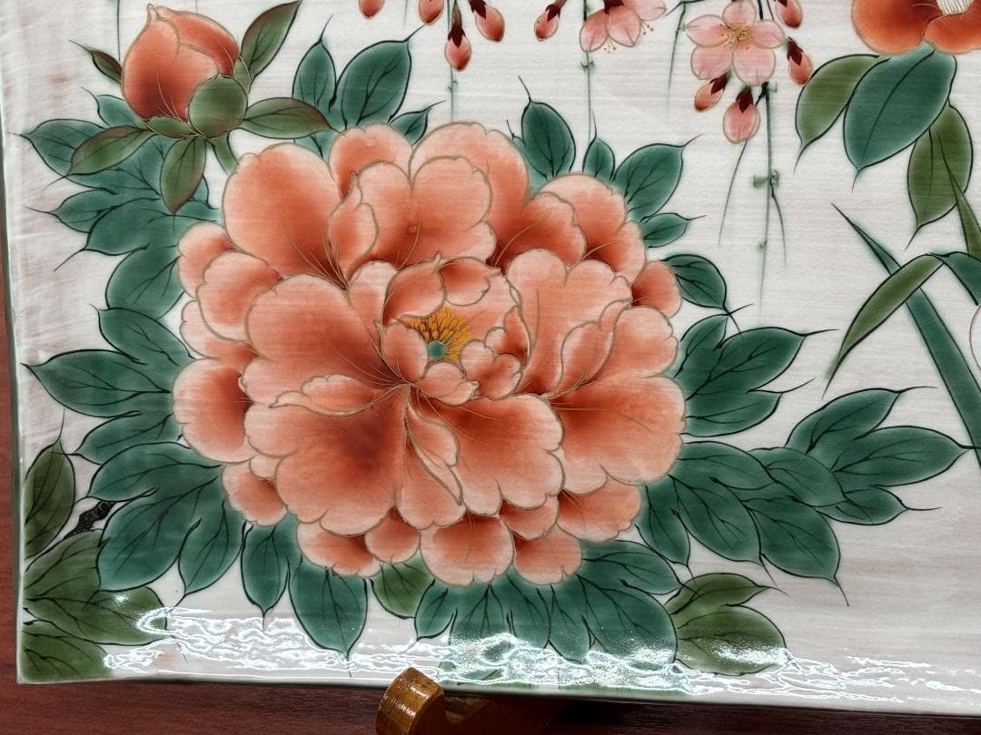 【一点物】京焼 清水焼 陶あん 色絵付け 飾り皿 約40cm×54cm 骨董
