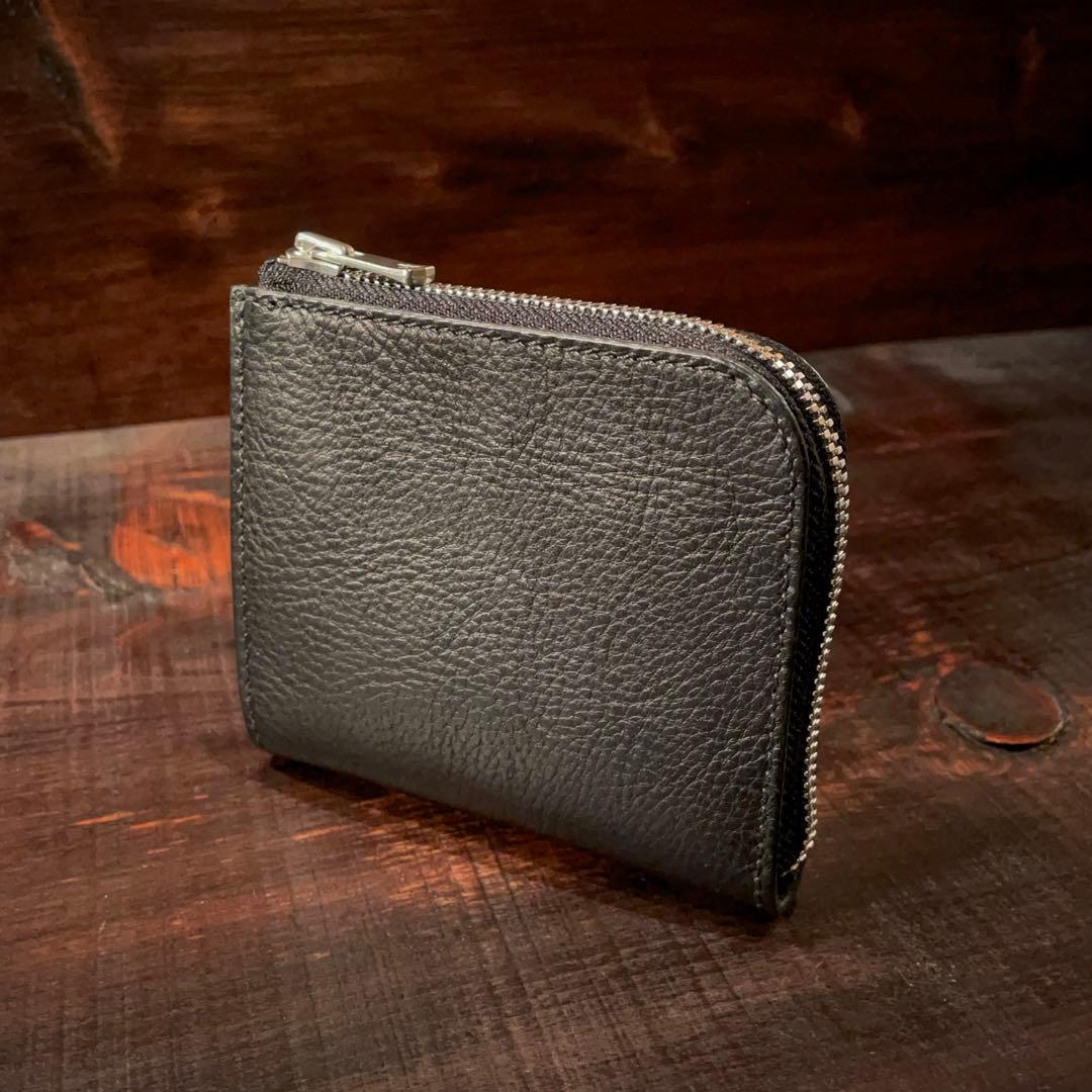 【あさお】《Ｌ字ファスナー型》レザーウォレット（ブラック）革財布
