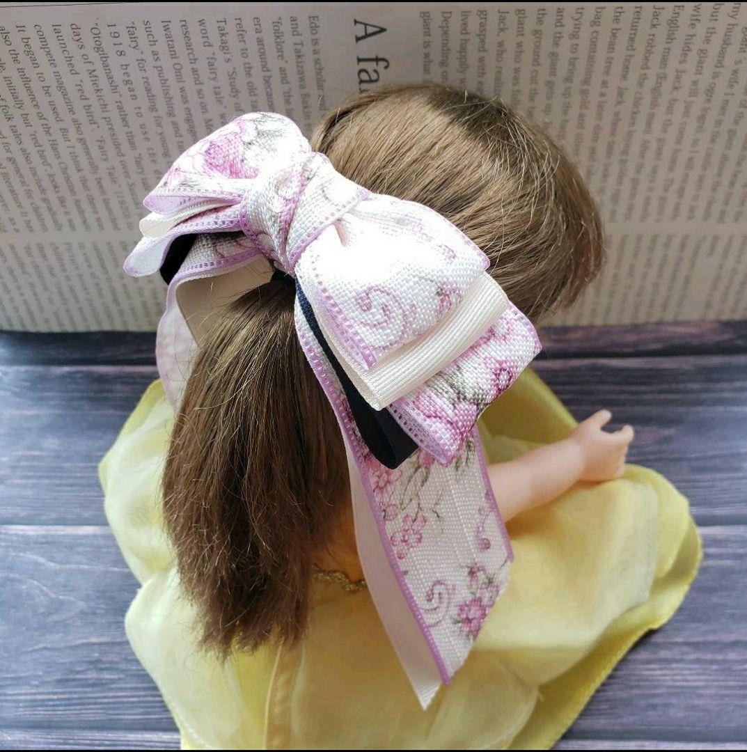 リボン　ヘアゴム♡花柄♡ピンクパープル♡ハンドメイド