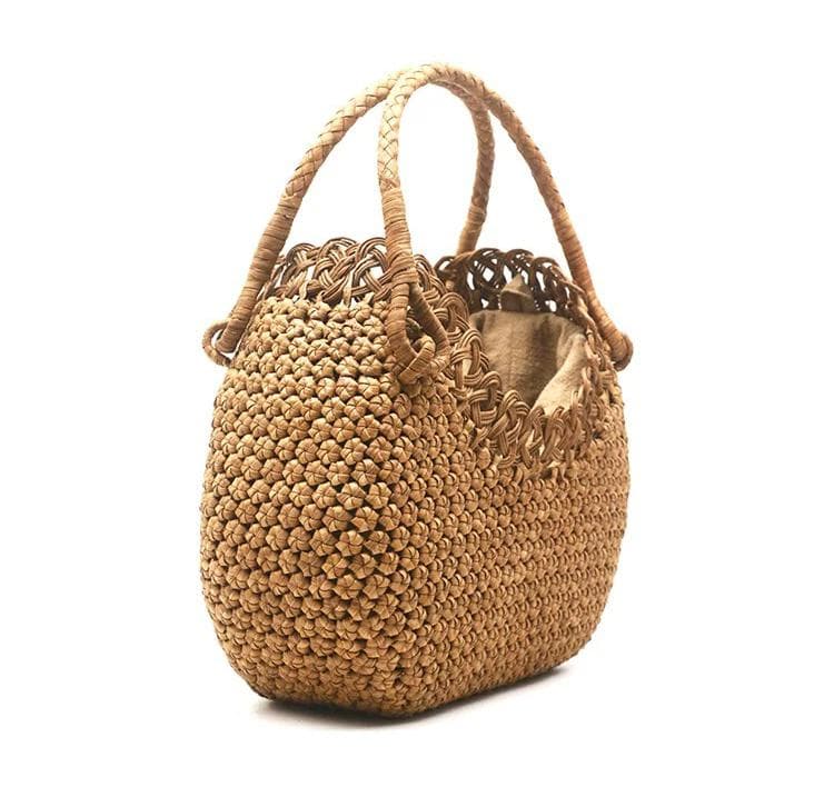 ✨希少美品✨ 山葡萄 かごバッグ 六角花結び編み 変則二重編み 手提げ 内布付き