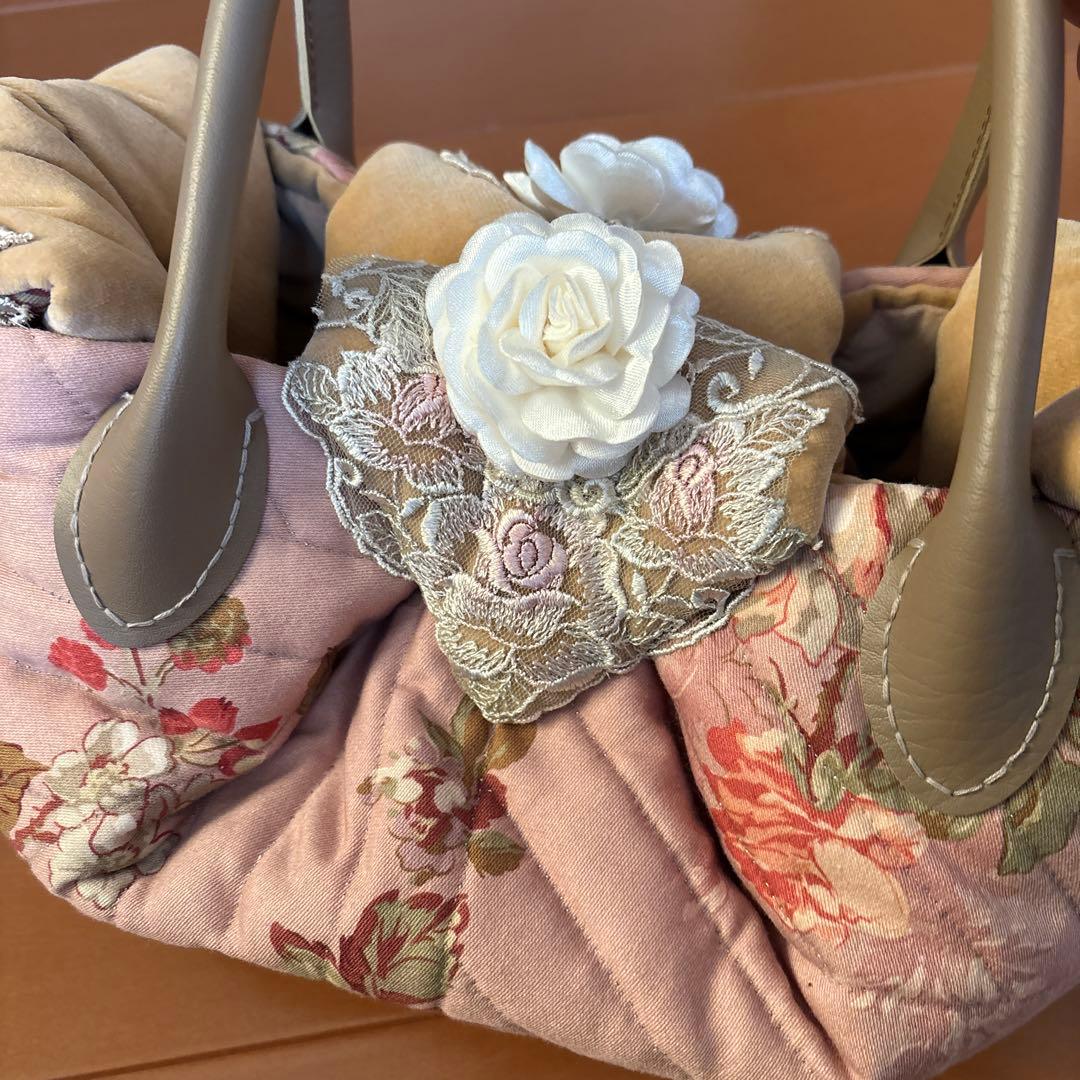 ハンドメイド　一点物　バッグ　レディース　ローズモチーフ　レース　花柄　ローズ