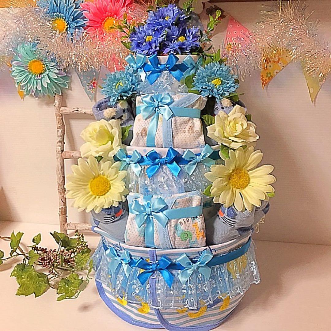 おむつケーキ・3段・男の子・水色
