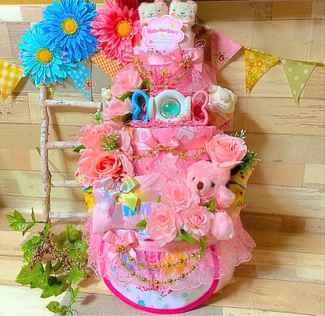 おむつケーキ・3段・男の子・水色
