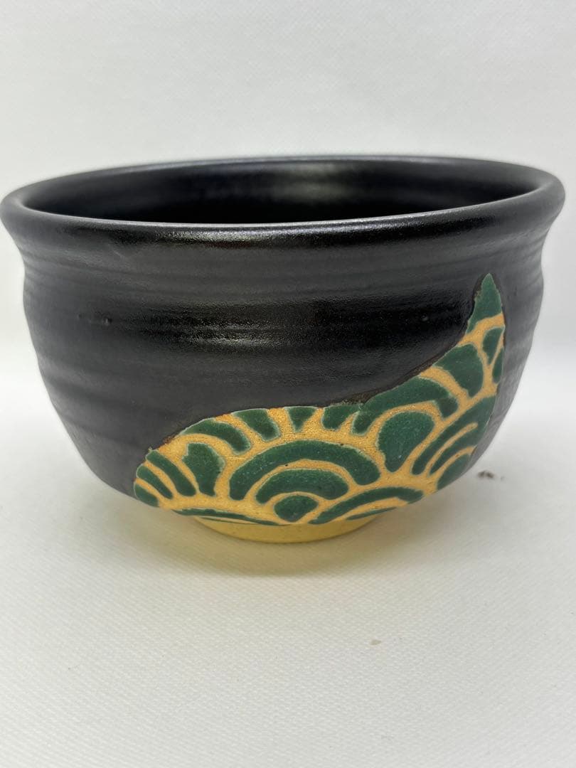 寺田美山造　黒織部茶碗（共箱）【道】(789）
