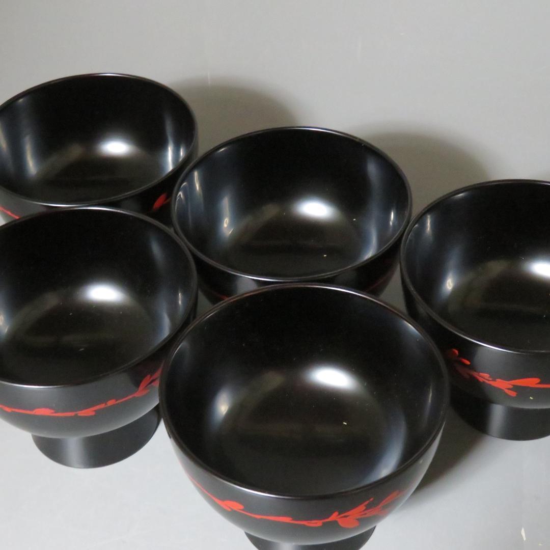 ◆544◆芽張 汁粉椀　5客　板蓋付　うるし絵　芽張柳　茶道具　漆器