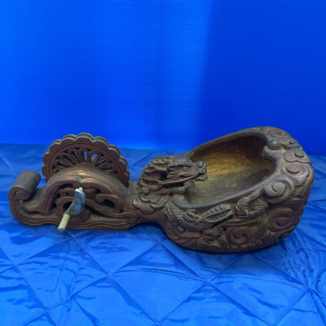 龍*ん様 蔵出品① 木彫り 龍 墨壺 すみつぼ 墨壷 墨つぼ 工芸品