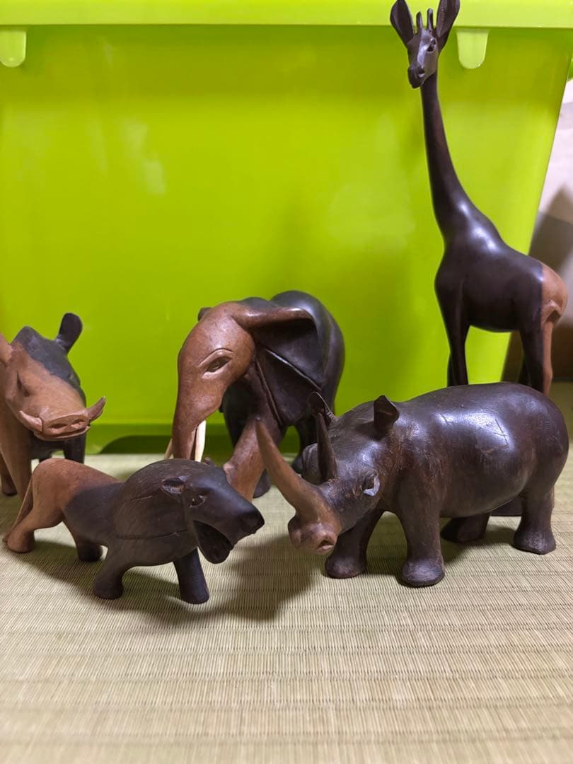 木彫り 動物 置物 キリン 象 サイ ライオン イノシシ