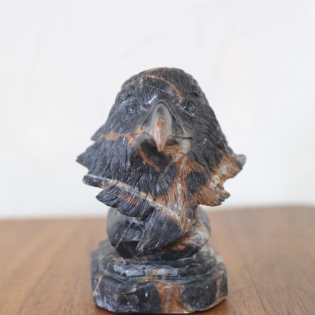 【極稀4.0kg】天然石 鷹 彫刻 猛禽類 置物 総手彫り 刻印「55」美術工芸