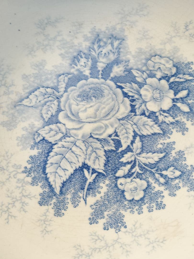 アンティーク　フランス　花柄　ブルー　1900年　洗面ピッチャーとボウルのセット
