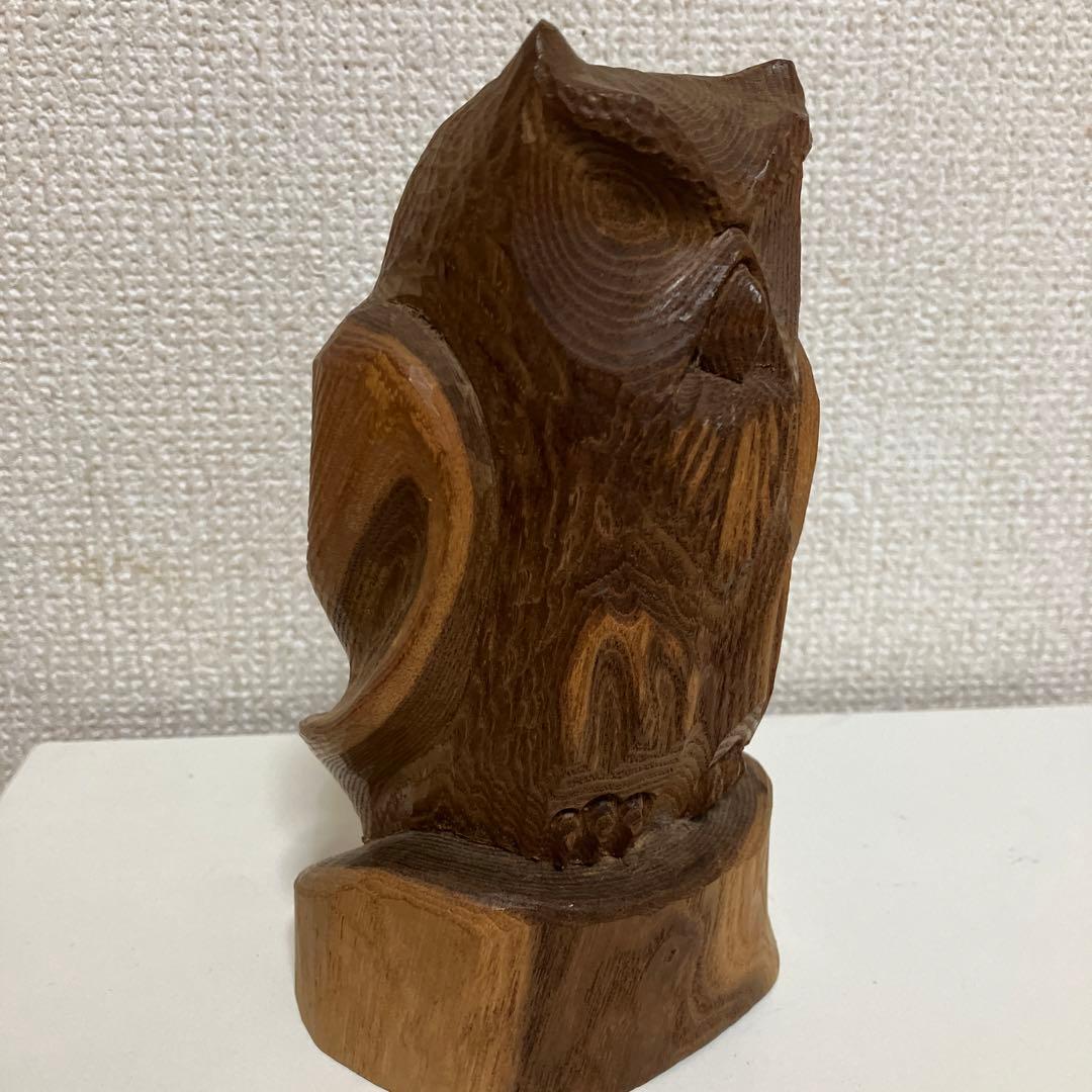 一刀彫　フクロウ人形　木目きれい　ミミズク森の守り神自然の象徴ログハウスシンボル