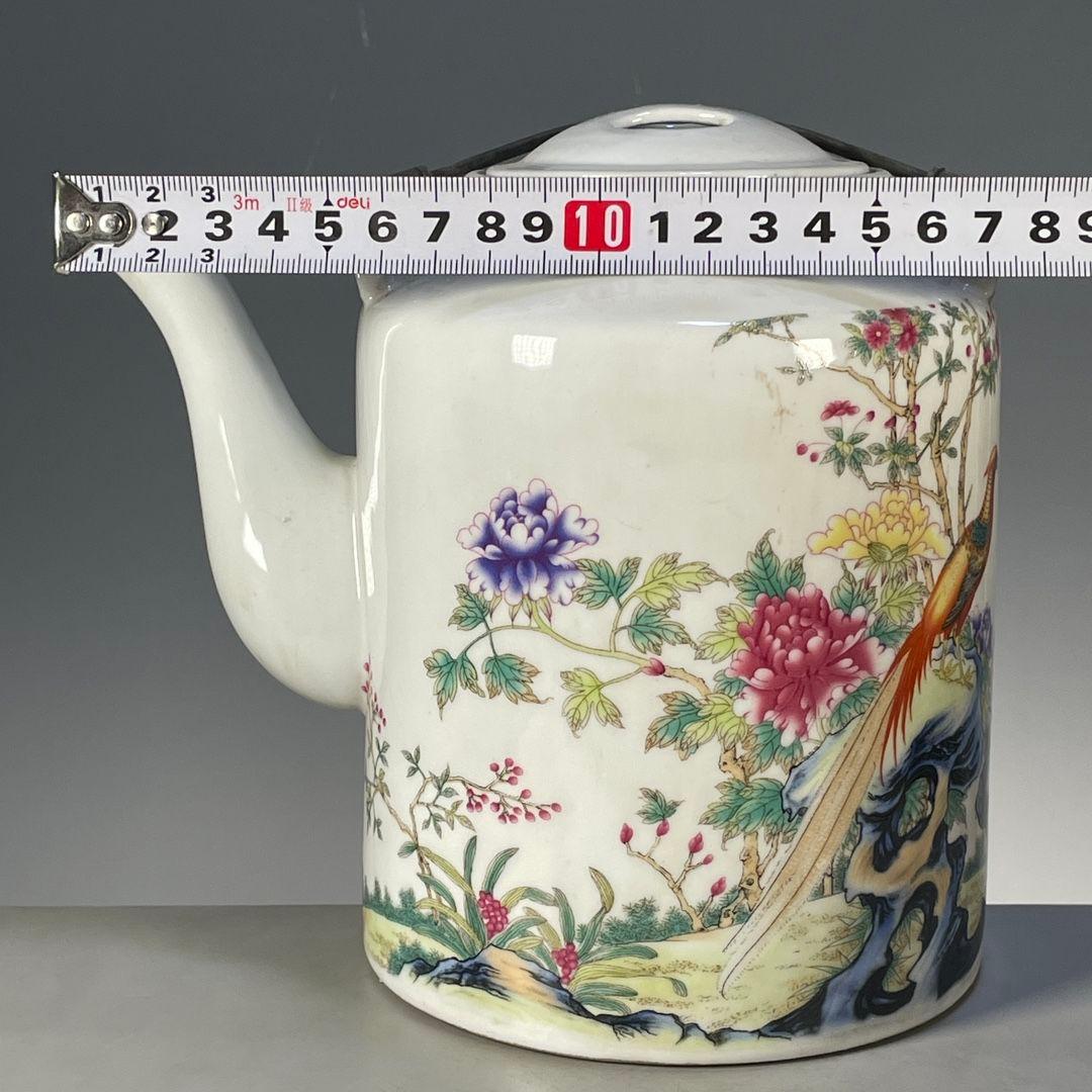 粉彩富貴吉祥図提梁壺 茶壺 茶道具 景徳鎮 陶磁器 装飾品 工芸品美術品 置物