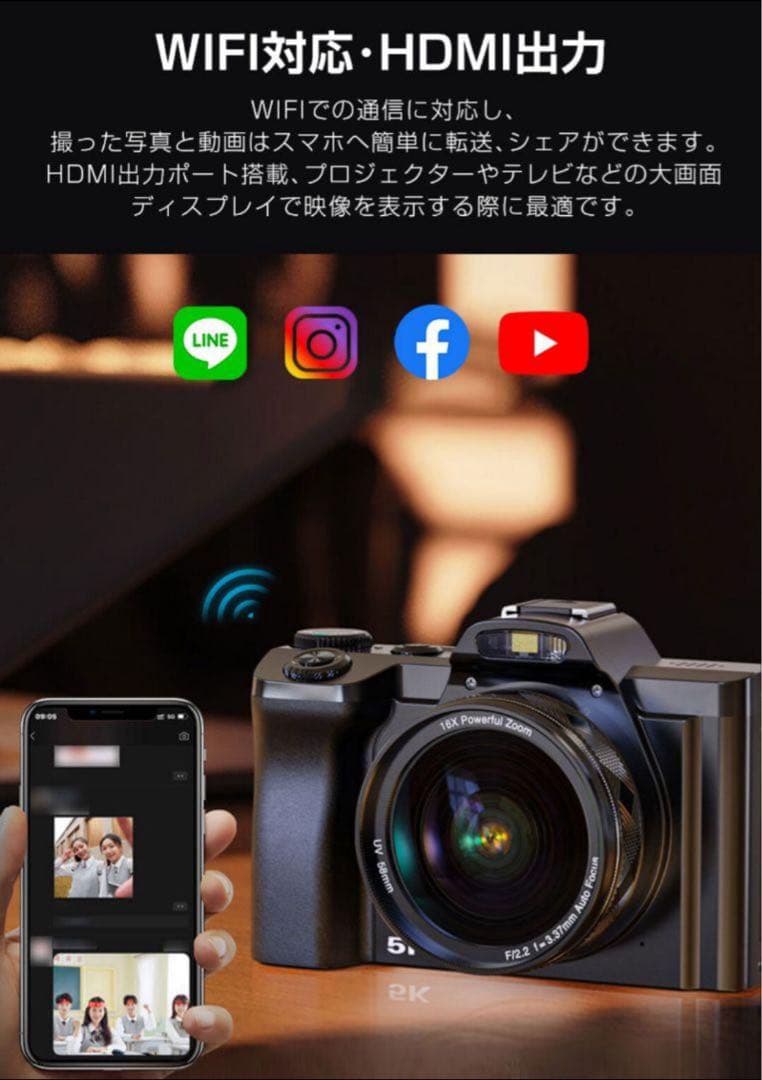 5Kデジタルカメラ ストラップ＆SDカード付き