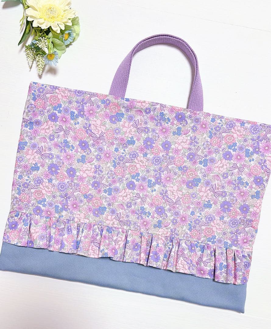 ハンドメイド　オーダー受付　レッスンバッグ　上履き入れ　体操服袋　花柄　入園入学