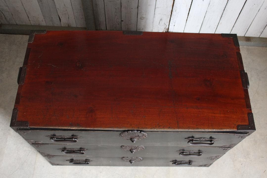 丸金具　時代庄内箪笥3段　タンス　収納　古家具　古民家　時代家具