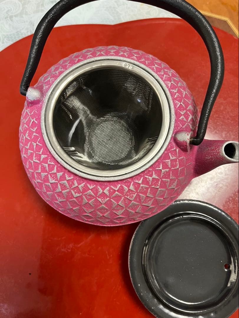 ピンク鋳鉄急須 ダイヤモンド模様 1.2L