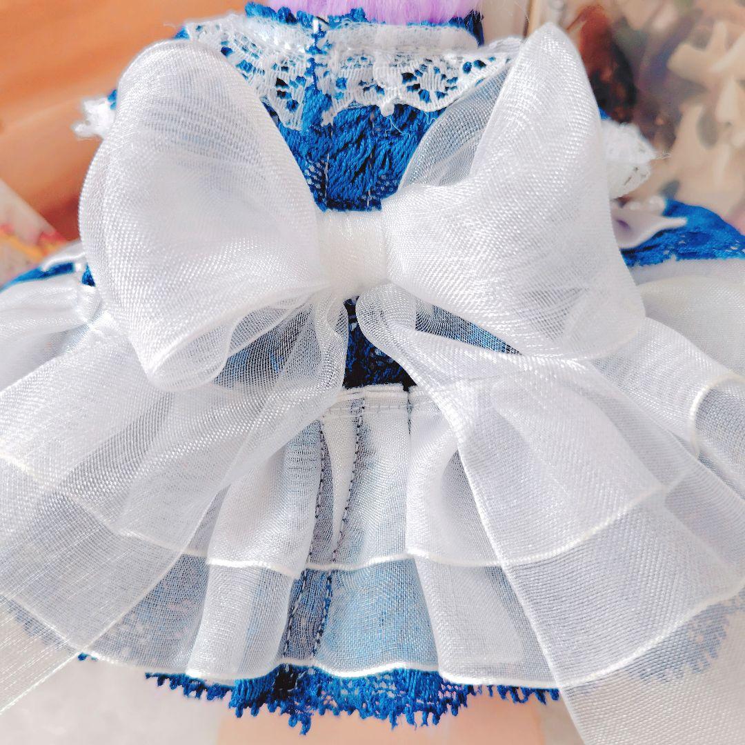 №08-103 ダークブルー　甘かわ　ボンネット　ドレス　１６cm　ぬい服
