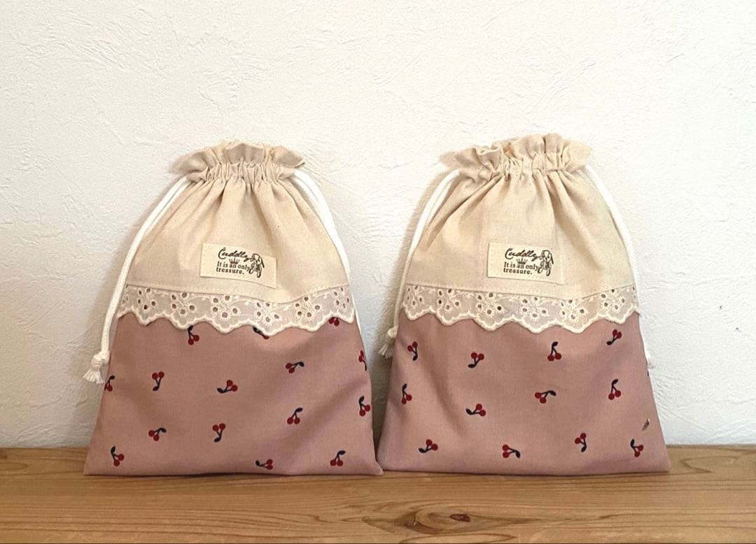 リクエスト品　ハンドメイド　7点セット　さくらんぼ　くすみピンク　きなり