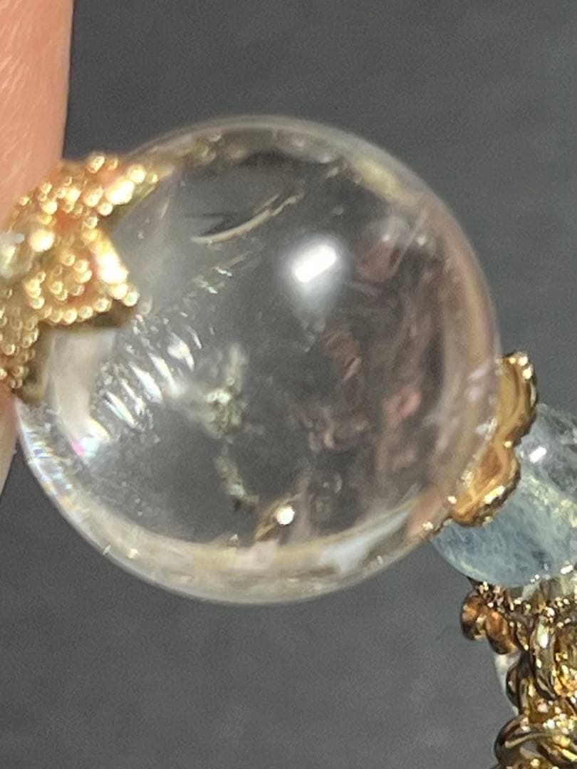 パイライトイン水晶・アイリス水晶・アクアマリン小粒のブレスレット