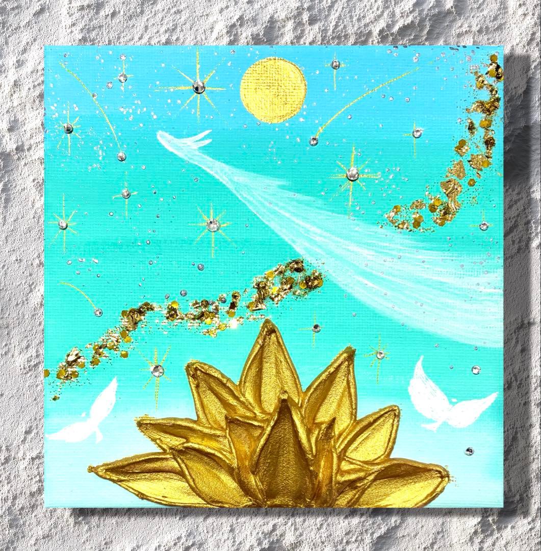 開運絵画　龍神様　龍雲　天使　銀河　蓮の花　金箔